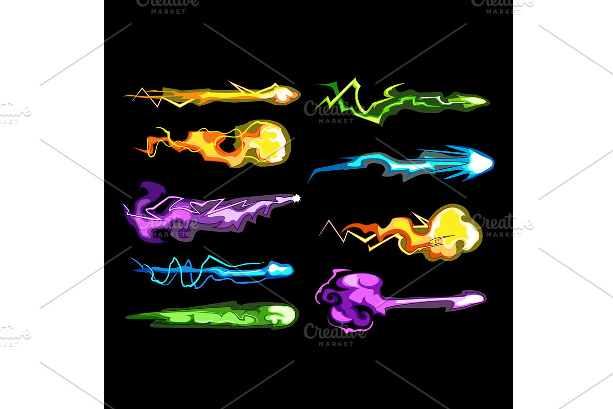Colorful energy blasts flying, an Illustration by pikepicture