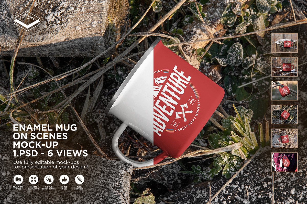 Enamel Mug on Scenes Mock-up, a Cups & Container Mockup by Branda Keeps (Photo 1 of 16)