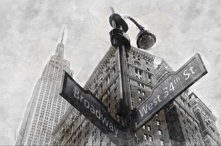 Watercolor Broadway corner sign