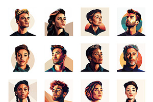 A low-poly portrait collection, a Person Illustration by Sybillla