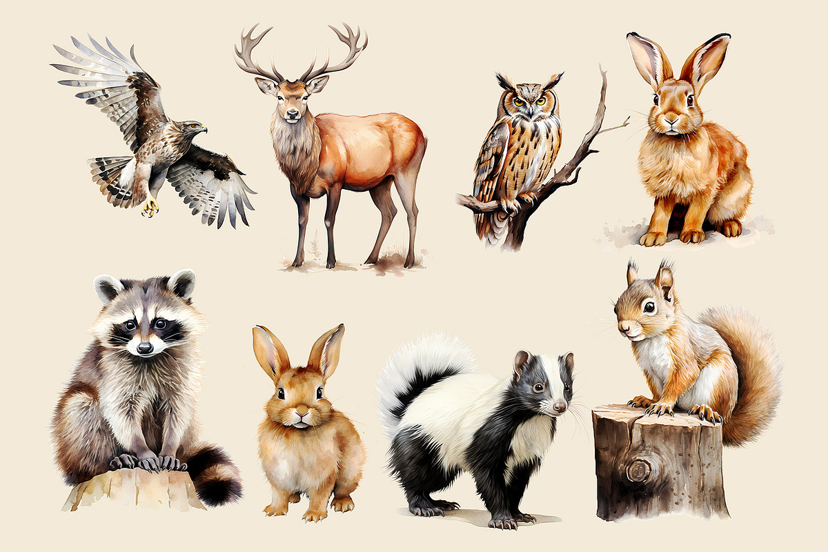 Watercolor Woodland Animals Clipart, an Animal Illustration by Primrose Blume (Photo 3 of 8)