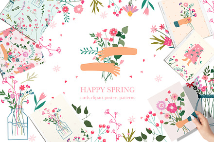 Happy Spring, clipart-patterns-cards