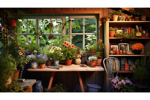 shelves blurred garden shed interior, a Background Photo by pikepicture