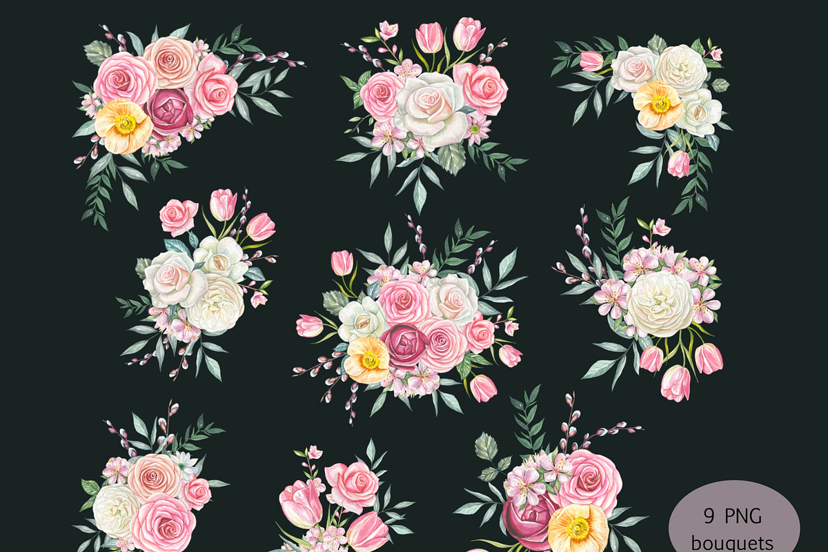 Watercolor Spring Floral Bouquet, an Object Illustration by DiashaArt (Photo 3 of 5)