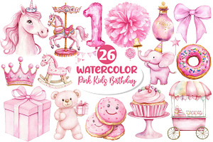 Pink Kids Birthday Clipart, an Illustration by Dream Creation