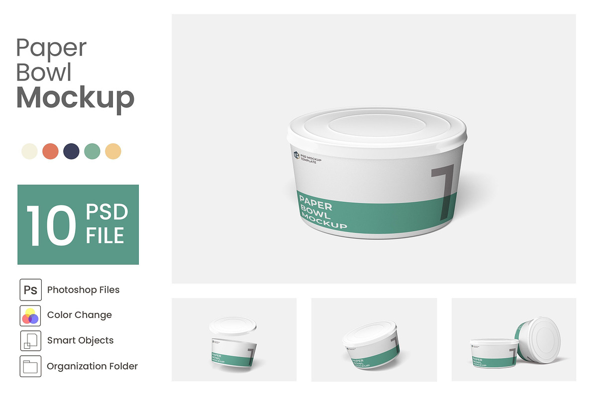 Paper Bowl Mockup 10 PSD, a Packaging Mockup by Akrinity Digital (Photo 1 of 5)