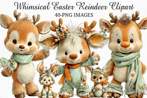 Whimsical Easter Reindeer Clipart, an Illustration by Craft Nest