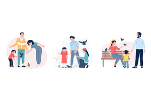 Family feeding birds. Mother father, a Person Illustration by LadadikArt