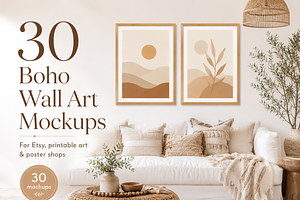 30 Boho Wall Art Mockups for Etsy