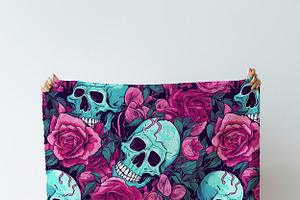 PINK ROSES & SKULLS Seamless Pattern