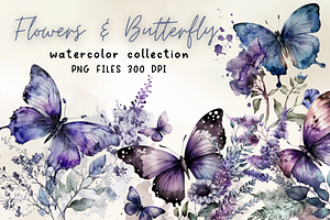 Flower Butterfly Watercolor Clipart