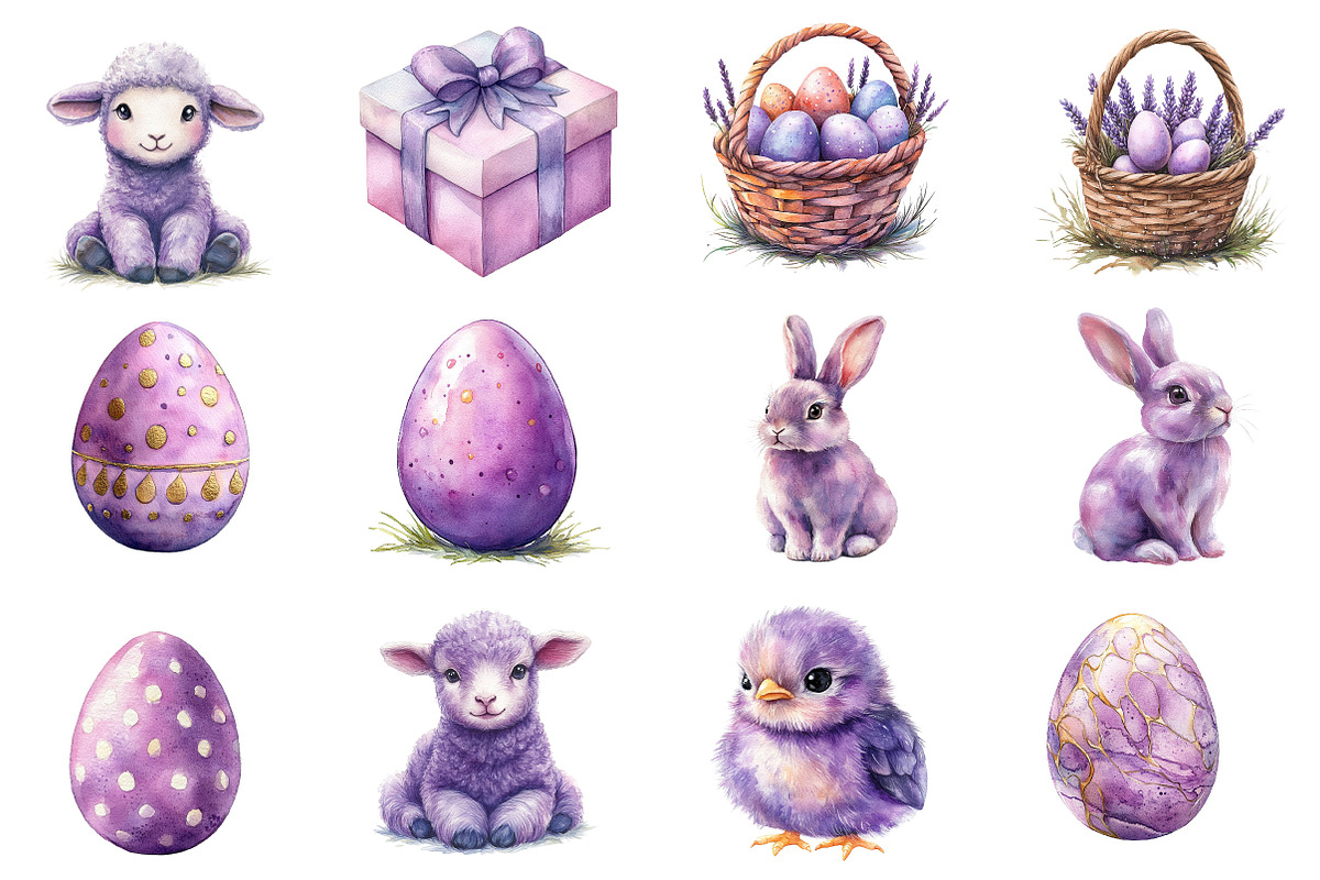 Watercolor Purple Easter Clipart, an Illustration by Dream Creation (Photo 5 of 7)