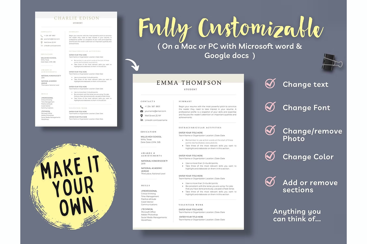 Student resume cv template word, a Resume Template by Climbwithelevator (Photo 4 of 7)