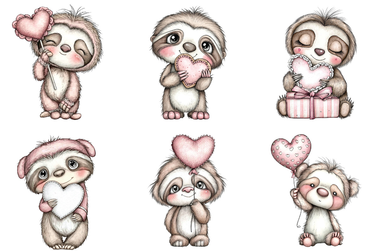 Whimsical Quirky Valentine Sloth PNG, a Graphic by CraftArtStudio (Photo 2 of 6)