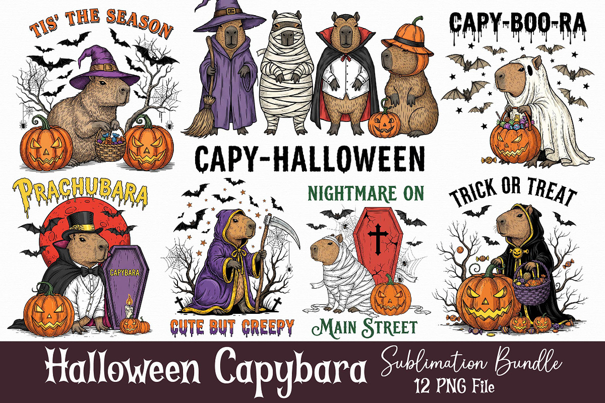 Halloween Capybara Sublimation PNG, an Illustration by Dream Creation (Photo 1 of 17)