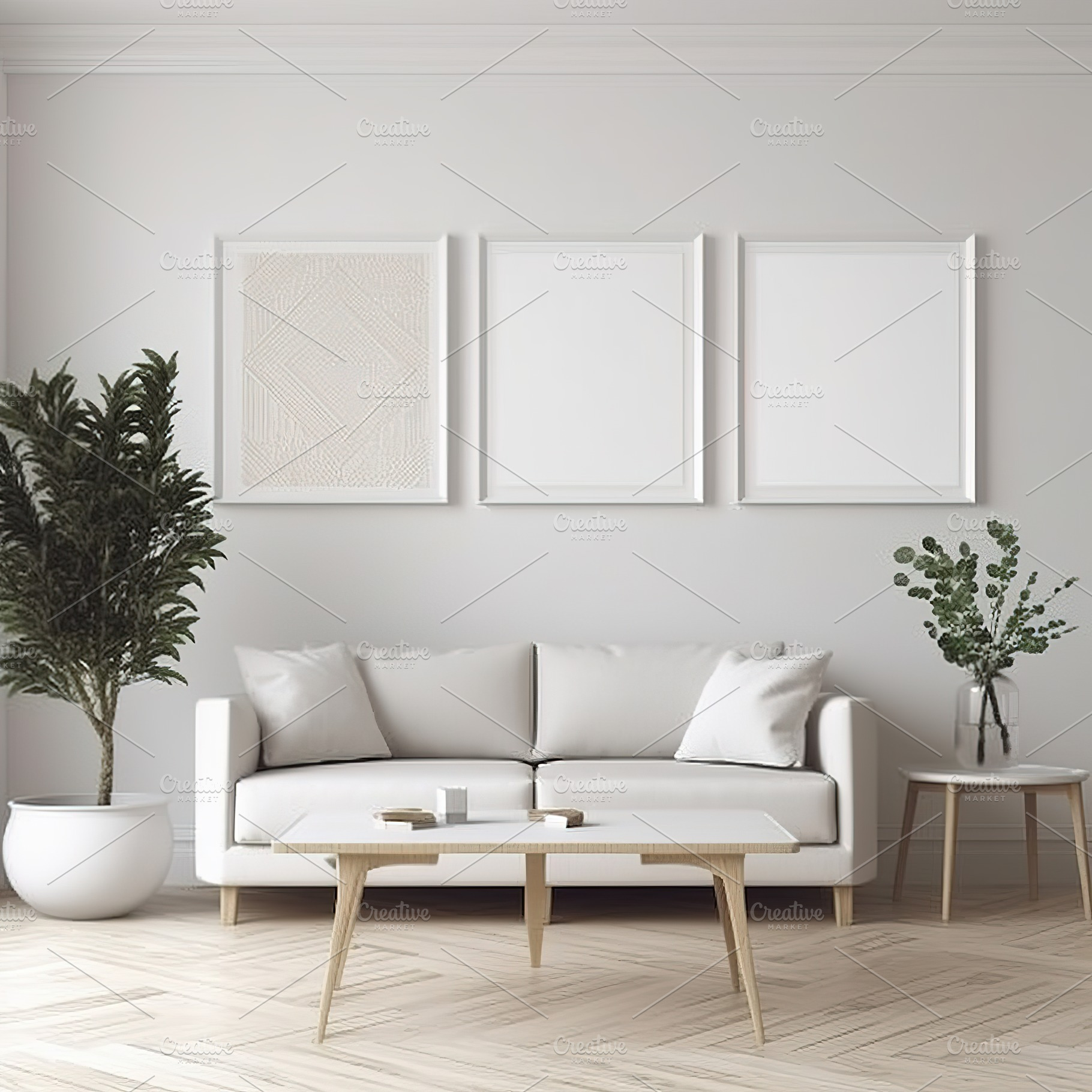 mockup living room whit frames, an Architecture Photo by Virgo Studio