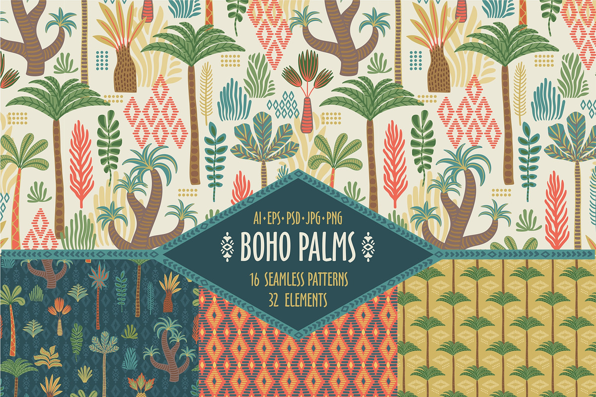 Boho Palms. Patterns & Elements, a Pattern Graphic by Nadia Grapes (Photo 1 of 8)