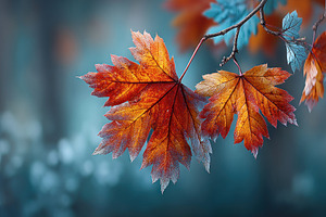 Vibrant multicolored autumn leaves on a branch with soft bokeh b, a Nature Photo by José Manuel Gelpi