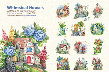 Whimsical Houses, a Decorative Illustration by Watercolor by Tonia Tkach