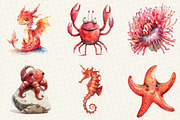 Red Ocean Animals Clipart, an Illustration by OK Design (Thumbnail 3 of 5)
