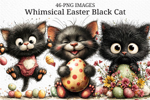 Whimsical Easter Black Cat Clipart, an Illustration by Craft Nest
