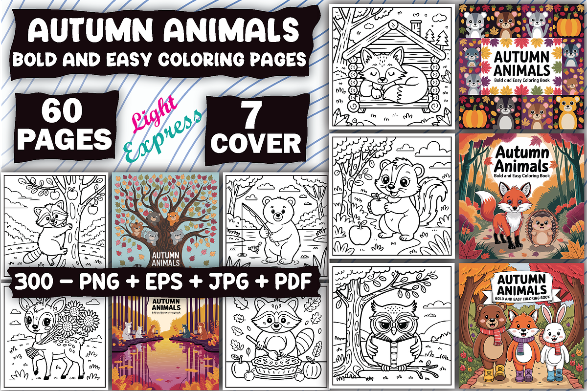 Autumn Animals Coloring Pages, an Illustration by LightExpress (Photo 1 of 5)