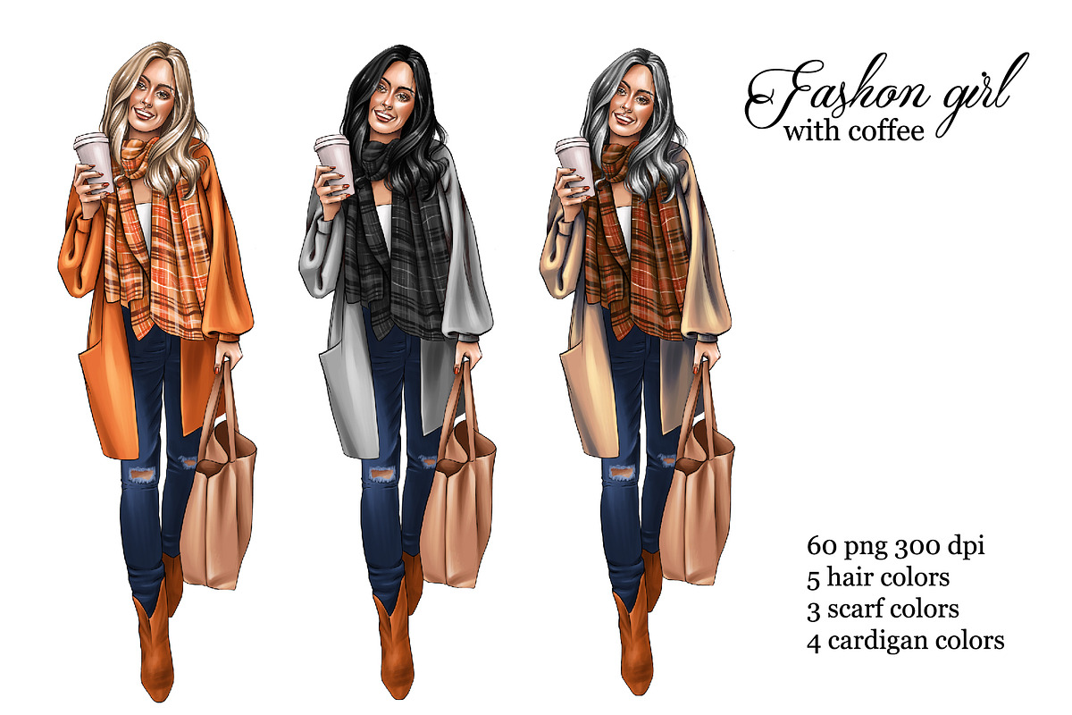 Fashion girl with coffee clipart, a Person Illustration by KupalinaArt (Photo 1 of 5)
