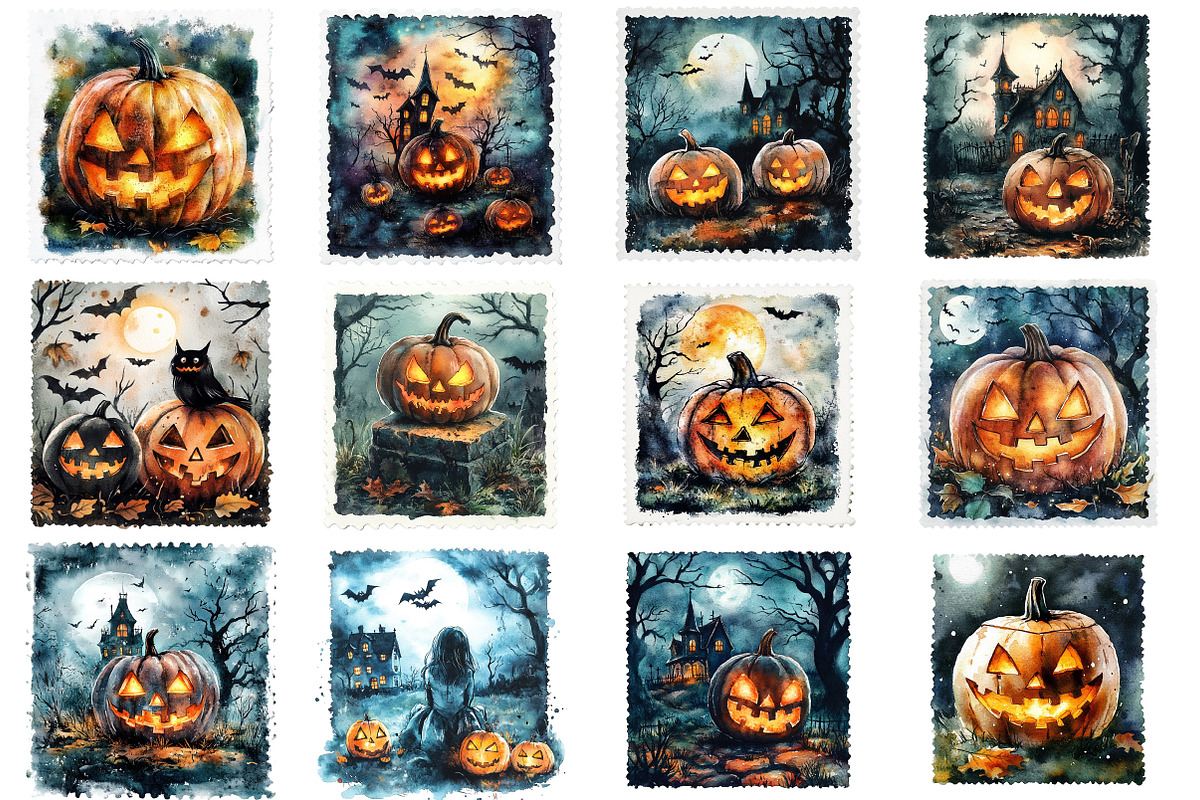 Halloween Postage Stamp Sublimation, an Illustration by SinaCreation (Photo 2 of 5)