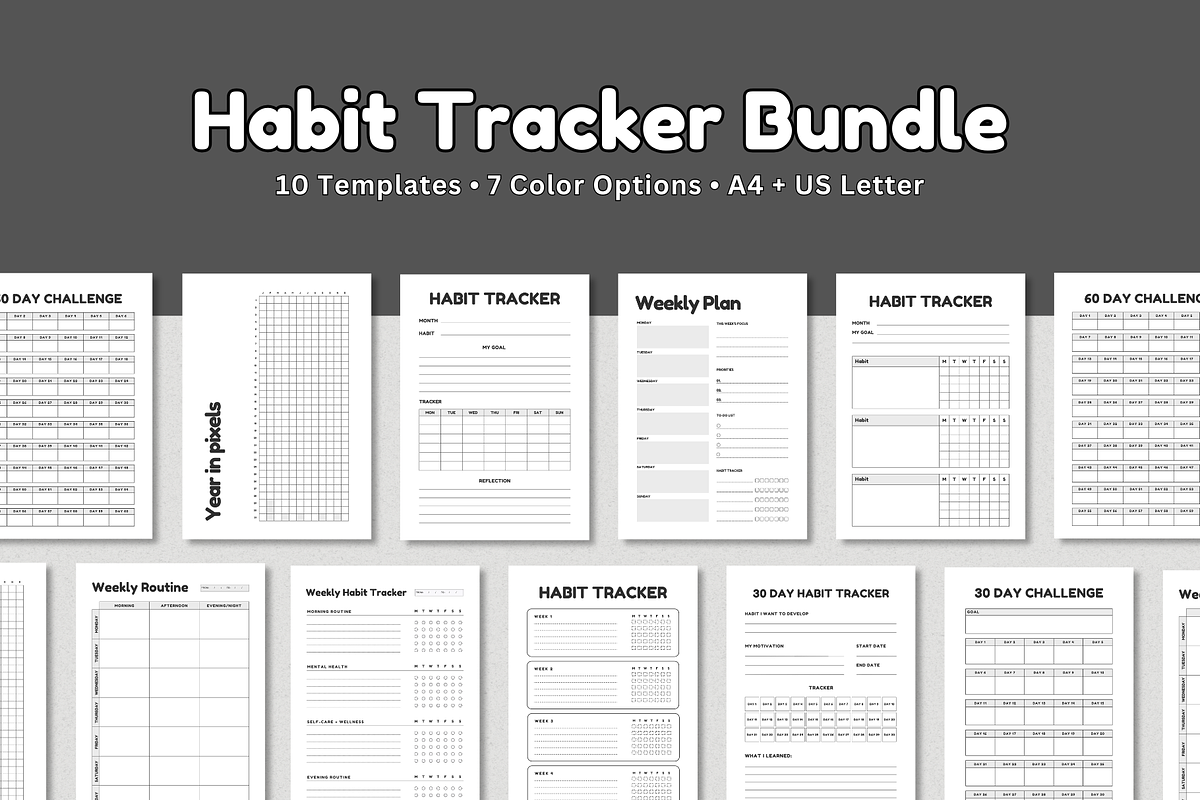 Habit tracker Printable Bundle, a Stationery Template by The Chaos Project (Photo 1 of 9)