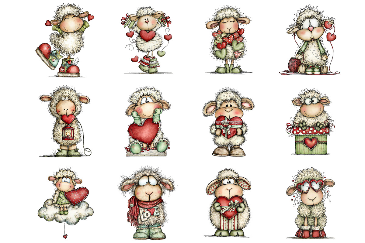 Funny Valentine Sheep Clipart, an Illustration by Design Market (Photo 2 of 3)