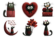 Whimsical Valentine Cat Clipart, an Illustration by Dream Creation (Thumbnail 2 of 7)
