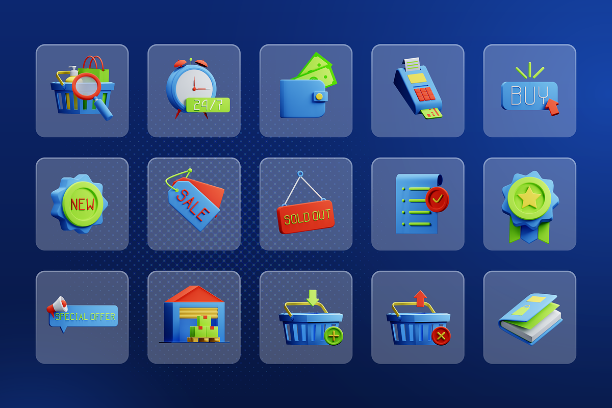 3D Shopping Icons, a Characters & Person 3D Model by Flat Icons (Photo 7 of 8)