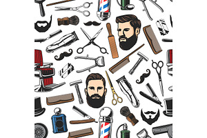 Barbershop, Haircut Seamless Pattern