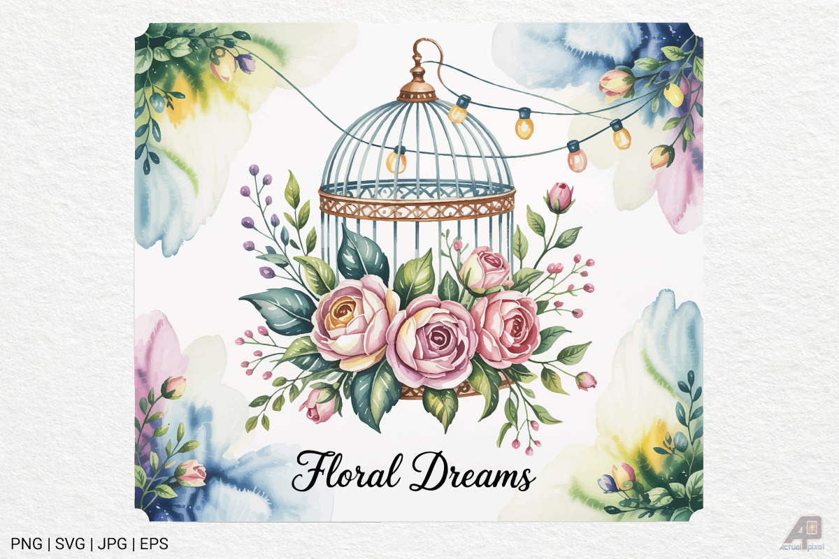 Vintage Floral Birdcage Bundle, an Illustration by Actual Pixel (Photo 8 of 12)