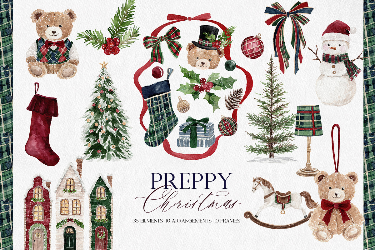 Watercolor Clipart- PREPPY Christmas, a Decorative Illustration by Beigetime (Photo 1 of 13)