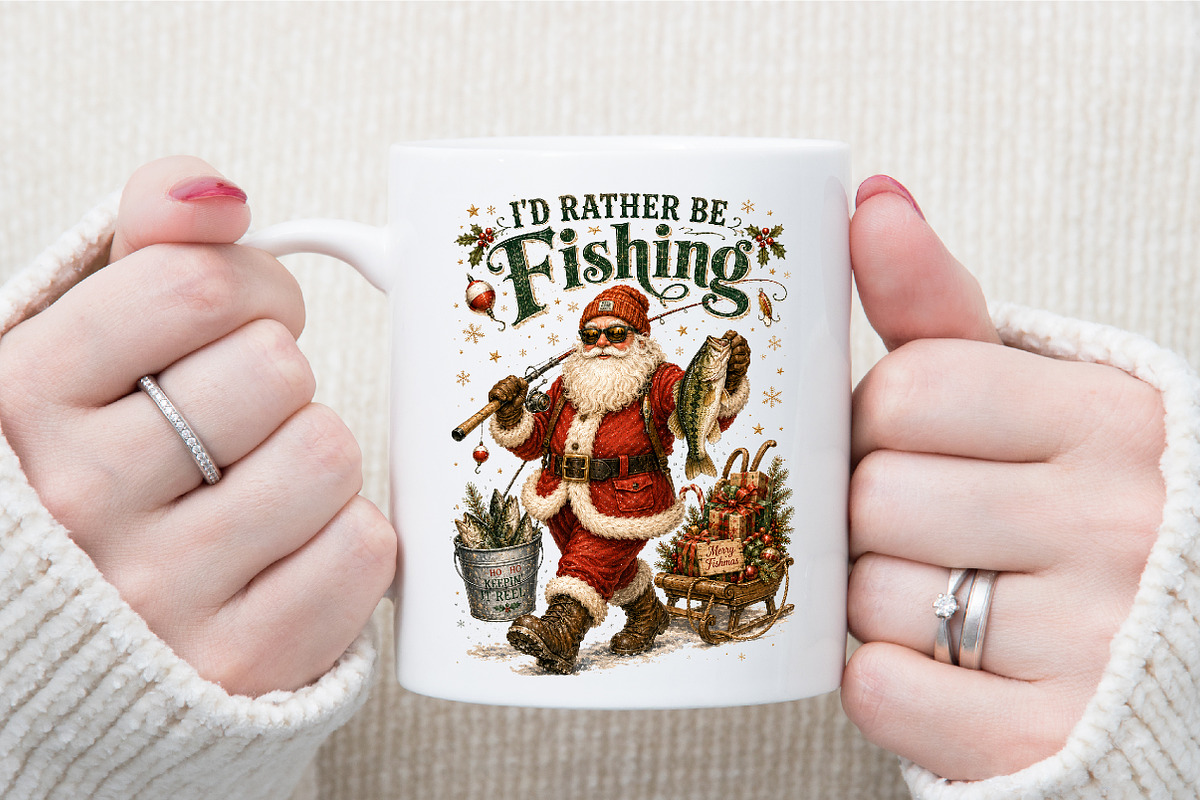Funny Santa Fishing Christmas PNG, a Seasonal Illustration by Sublimation Artist (Photo 7 of 9)
