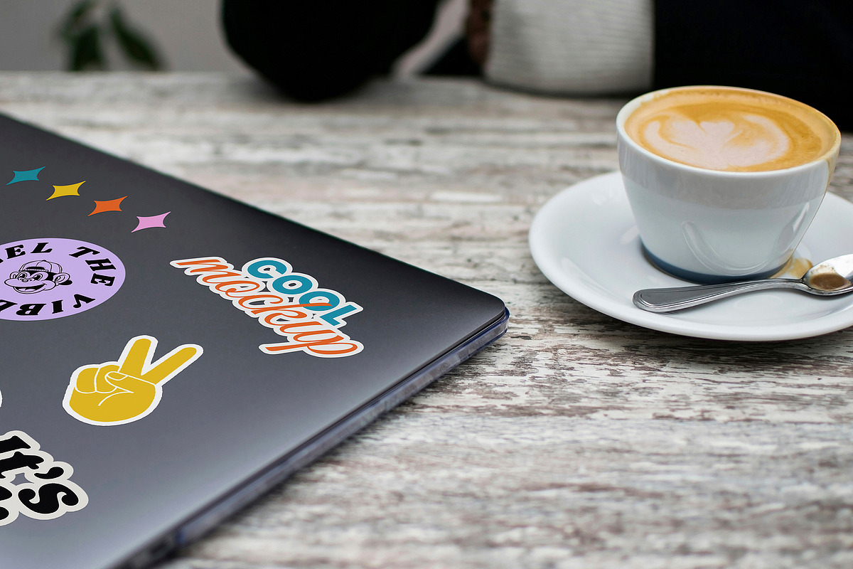 Laptop with Stickers Creation Mockup, a Mockup by Luuqas Design (Photo 8 of 12)