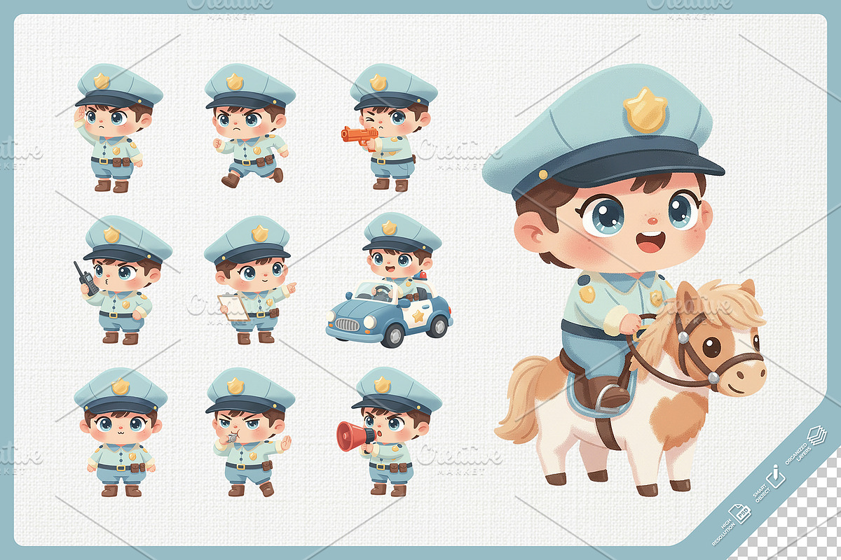 Cute Police Kid Full-Body Cartoon, a Work Illustration by Gohsantosa (Photo 3 of 4)