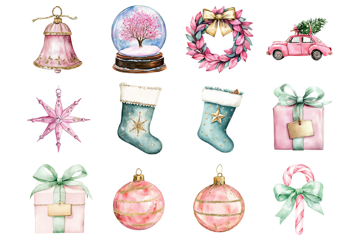 Retro Pastel Christmas Clipart, an Illustration by Design Market (Photo 2 of 3)