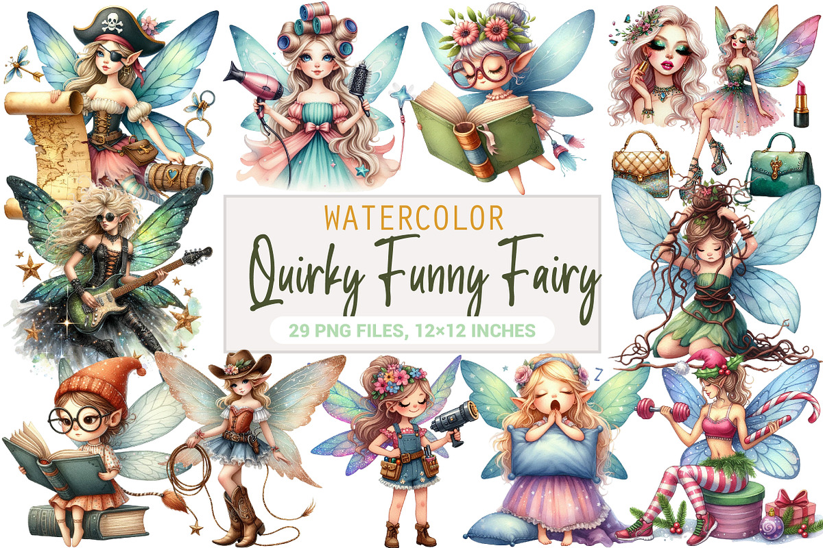 Quirky Funny Fairy Clipart, an Illustration by DreamArtGraphic (Photo 1 of 5)