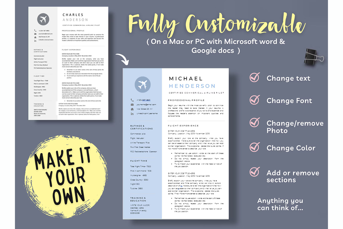 Pilot resume & cover letter template, a Resume Template by Climbwithelevator (Photo 4 of 6)