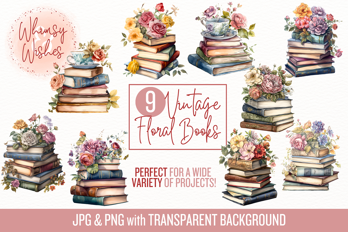 Vintage Books Watercolor Clip Art, a Decorative Illustration by Whimsy & Wishes (Photo 1 of 3)