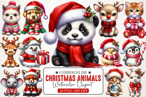 Cute Baby Animals in Christmas Outfi, an Illustration by RobertsArt