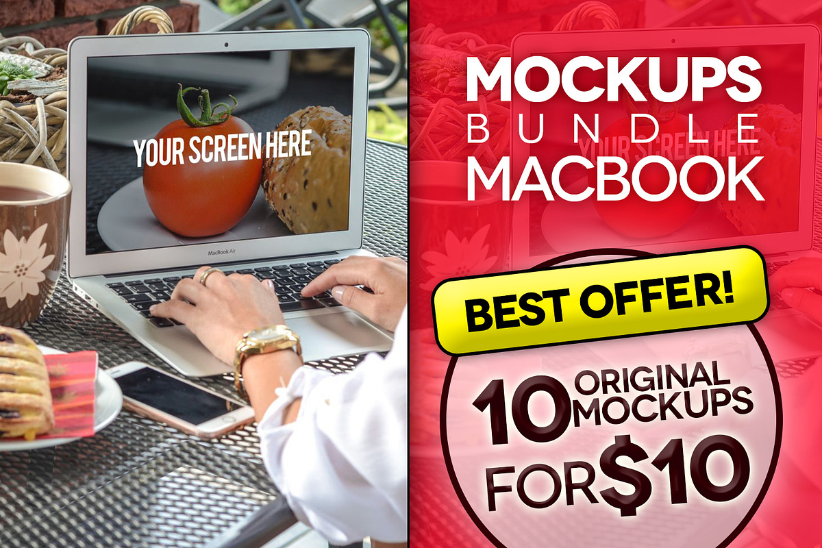 10 Mockups MacBook (pics+PSD), an iPhone Mockup by tydla (Photo 1 of 12)