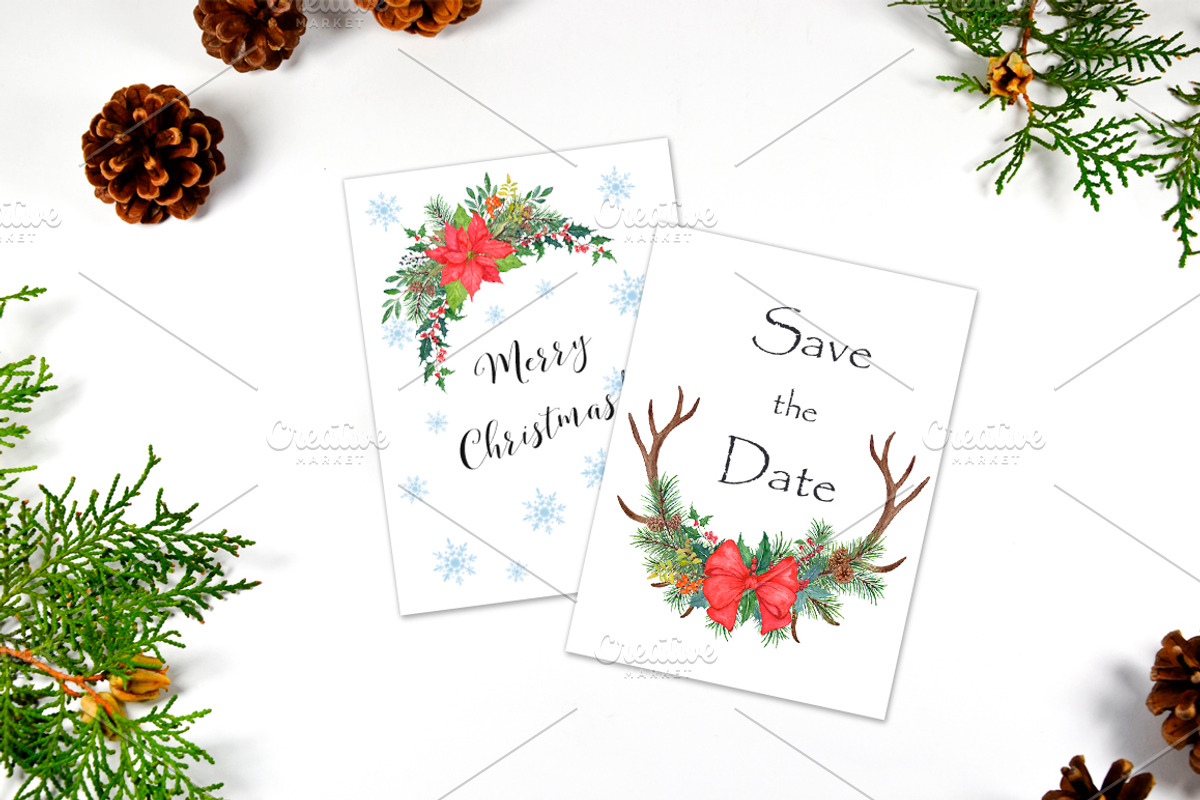 Watercolor Christmas Antler Clipart, a Decorative Illustration by Elly Studio (Photo 7 of 7)