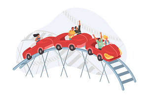 People riding roller coaster, vector, a Person Illustration by SiberianArt