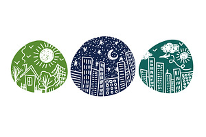 City graphic circles city and, an Object Illustration by Nenahliadava Design