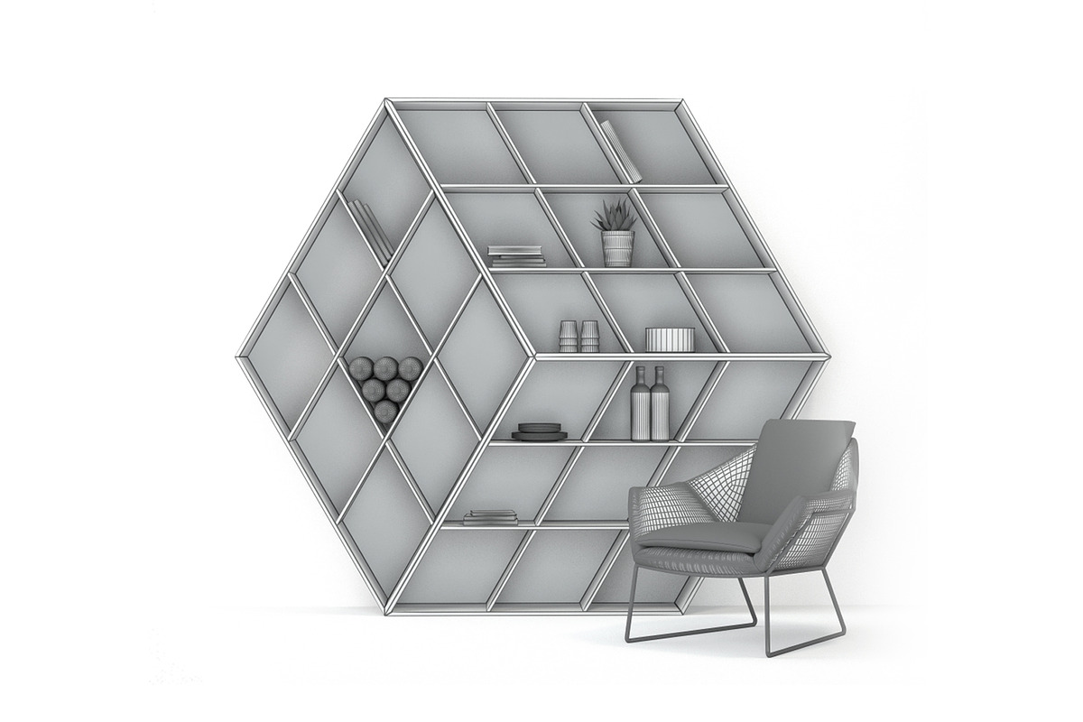 Shelving RUBIKA & armchair NEW YORK, a Furniture 3D Model by Vista 3d (Photo 5 of 6)