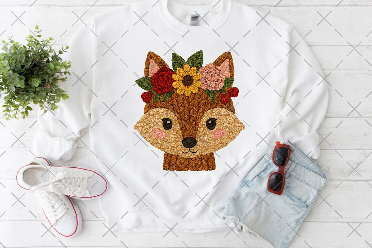Knitted Fox Face with Floral Crown, an Illustration by Craft Nest (Photo 5 of 6)
