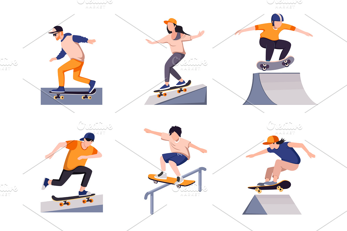skateboarders set. teenagers in, a Sport Illustration by Multigon
